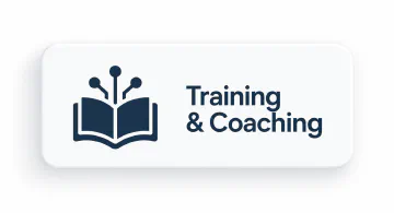 Karte mit aufgeschlagenem Buch und der Beschriftung Training & Coaching
